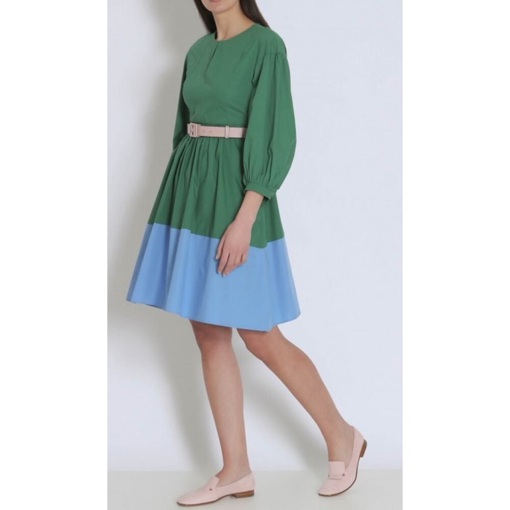 Green and Light Blue Colorblock A-Line Dress